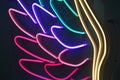 Colorful Neon Stripes, Colored Elements. Bright Glowing Curved Lines On A Black Background. Abstract Background
