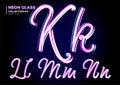 Neon Glowing 3D Typeset. Font Set of Glass Letters. Glossy Pink