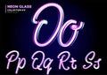 Neon Glowing 3D Typeset. Font Set of Glass Letters. Glossy Pink