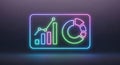 Neon glowing data visualization icon with bar chart and pie chart Royalty Free Stock Photo