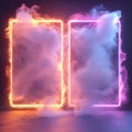 Neon glowing frames in smoky cloudscape abstract art, background Royalty Free Stock Photo