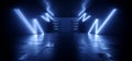 Neon Glowing Futuristic Retro Industrial Basement Tunnel Concrete Grunge Corridor Blue Laser Lights Dark Showroom Garage 3D