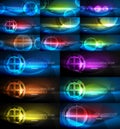 Neon glowing globe light abstract backgrounds collection, mega set of energy magic concept backgrounds Royalty Free Stock Photo