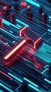 Neon Glowing Hammer on Digital Circuit Board Royalty Free Stock Photo
