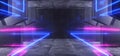 Neon Glowing Laser Blue Purple Lines Arch White Concrete Underground Garage Sci Fi Futuristic Hall Stage Podium Grunge Columns Royalty Free Stock Photo