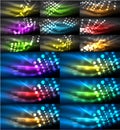 Neon glowing light abstract backgrounds collection, mega set of energy magic concept backgrounds Royalty Free Stock Photo