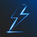 Neon glowing lightning on dark background. Electrical sign. Risk of electric shock. Atmospheric electricity. Vector