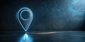 Neon glowing location marker on dark background with illuminated path. Generative AI Royalty Free Stock Photo