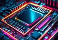 Neon Glowing Motherboard of CPU Royalty Free Stock Photo