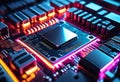 Neon Glowing Motherboard of CPU Royalty Free Stock Photo