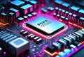 Neon Glowing Motherboard of CPU Royalty Free Stock Photo