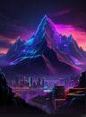 Neon glowing mountain town - 1 Royalty Free Stock Photo