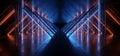 Neon Glowing Orange Blue Vibrant Sci Fi Futuristic Stage Podium Construction Metal Triangle Concrete Grunge Reflective Dark Night