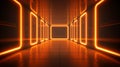 Neon Glowing Orange Laser Frame Futuristic Sci Fi Retro Light On Grunge Room Dance. generative ai