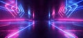 Neon Glowing Plasma Retro Cyber Virtual Purple Blue Luminous Fluorescent Tube Lights Abstract Grunge Concrete Tunnel Room Sci Fi Royalty Free Stock Photo