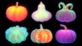 Neon Glowing Pumpkins Collection on Black Background Royalty Free Stock Photo