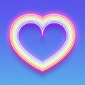 Neon glowing rainbow heart, LGBT pride, gay love, vector illustration design