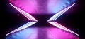 Neon Glowing Sci Fi Futuristic Wing Shaped Triangle Neon Glowing White Pink Purple Blue Light Tubes In Dark Concrete Refelctive