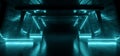 Neon Glowing Sci Fi Glowing Alien Blue Futuristic Laser Beams Bouncing On Dark Grunge Concrete Tiled Floor Night Stage Studio