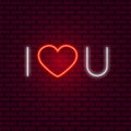 Neon Heart on a Brick Wall background. Glowing inscription - I Love you.