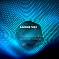 Neon glowing techno hexagon shape lines, hi-tech futuristic abstract background, landing page template Royalty Free Stock Photo