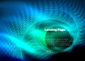 Neon glowing techno lines, hi-tech futuristic abstract background template with circles, landing page template Royalty Free Stock Photo