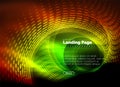 Neon glowing techno lines, hi-tech futuristic abstract background template with circles, landing page template Royalty Free Stock Photo