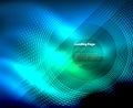 Neon glowing techno lines, hi-tech futuristic abstract background template with circles, landing page template Royalty Free Stock Photo