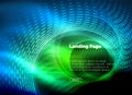 Neon glowing techno lines, hi-tech futuristic abstract background template with circles, landing page template Royalty Free Stock Photo