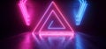 Neon Glowing Triangle Retro Cyber Virtual Purple Blue Luminous Fluorescent Tube Lights Abstract Grunge Concrete Tunnel Room Sci Fi Royalty Free Stock Photo