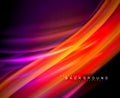 Neon glowing wave, magic energy and light motion background. Vector wallpaper template Royalty Free Stock Photo