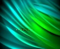 Neon glowing wave, magic energy and light motion background. Vector wallpaper template Royalty Free Stock Photo