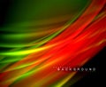 Neon glowing wave, magic energy and light motion background. Vector wallpaper template Royalty Free Stock Photo