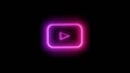 neon glowing youtube logo image on black background