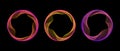 Neon gradient dotted circle set. Pink orange purple glowing round tech frame collection. Curved wave dot line circles on Royalty Free Stock Photo