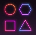Neon gradient frames, glowing borders set, colorful futuristic UI design elements. Royalty Free Stock Photo