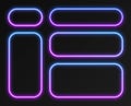 Neon gradient frames set, collection of blue-purple glowing rounded rectangle borders. Colorful illuminated banners. Royalty Free Stock Photo