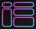 Neon gradient frames set, collection of pink-blue glowing rounded rectangle borders. Colorful illuminated banners. Royalty Free Stock Photo