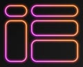 Neon gradient frames set, collection of pink-orange glowing rounded rectangle borders. Colorful illuminated banners. Royalty Free Stock Photo