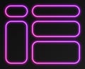 Neon gradient frames set, collection of pink-purple glowing rounded rectangle borders. Colorful illuminated banners. Royalty Free Stock Photo