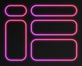 Neon gradient frames set, collection of purple-red glowing rounded rectangle borders. Colorful illuminated banners. Royalty Free Stock Photo