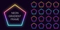 Neon gradient pentagon Frame with copy space. Templates set of Neon gradient pentagonal Border