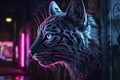 neon graffiti art, close-up, cyberpunk bobcat, futuristic and edgy