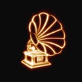 Neon gramophone.Retro music,old melody.Vintage radio.Illustration