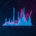 Neon graph data visualization isolated on white background Royalty Free Stock Photo