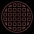 Neon grating grate lattice trellis net mesh BBQ grill grilling surface round shape red color vector illustration image flat style