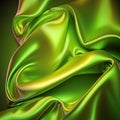 Neon green abstract shiny plastic silk or satin wavy background. Generative AI