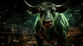 a neon green bull as a symbol of the stock market