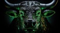 a neon green bull as a symbol of the stock market