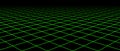 Neon green diagonal wireframe grid. Fading checkered tile floor landscape. Horizontal chessboard plane vanishing in